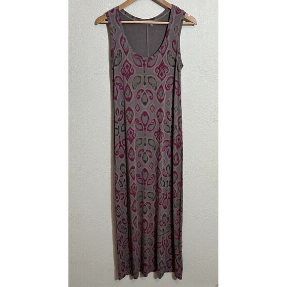 Fresh Produce Maxi Dress S Gray Purple Ikat Rayon Spandex Sleeveless Scoop Neck - Picture 2 of 8